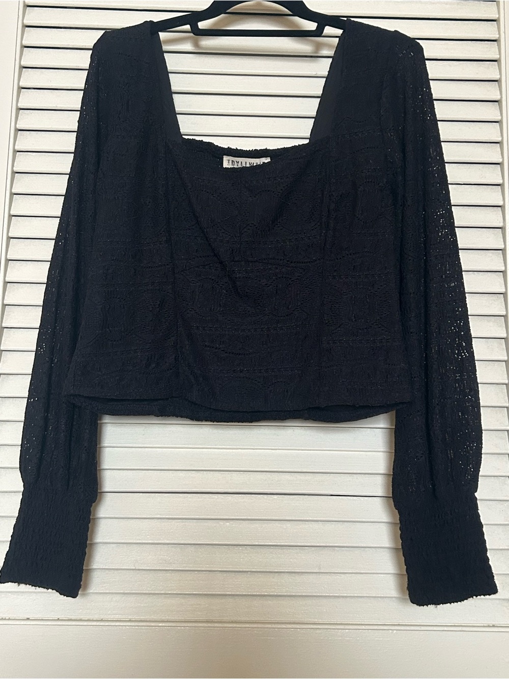 Idyllwind Crop Black Lace Square-Neck Long-Sleeve Top